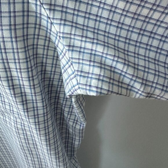 Marks & Spencer Blue, Purple & White Checked Men's Dress Shirt 100% Cotton - Picture 9 of 14